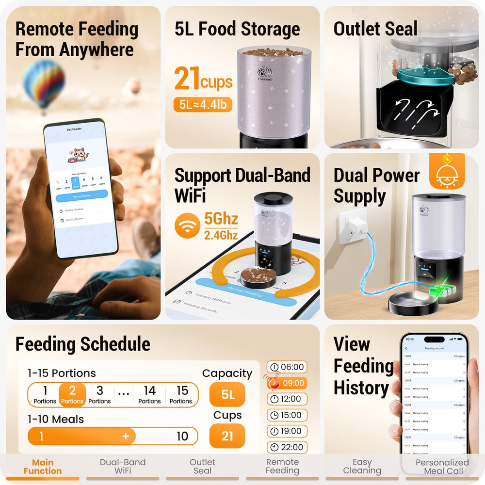 Frienhund automatic cat feeder dual-band wifi setup ensures a stable connection.