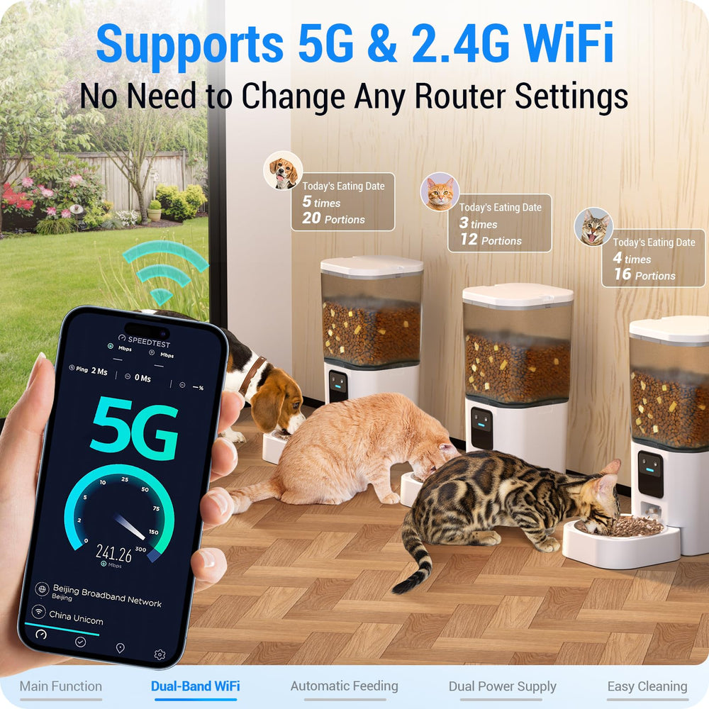 Frienhund dual-band WiFi illustration highlights stable 2.4GHz and 5GHz connections.