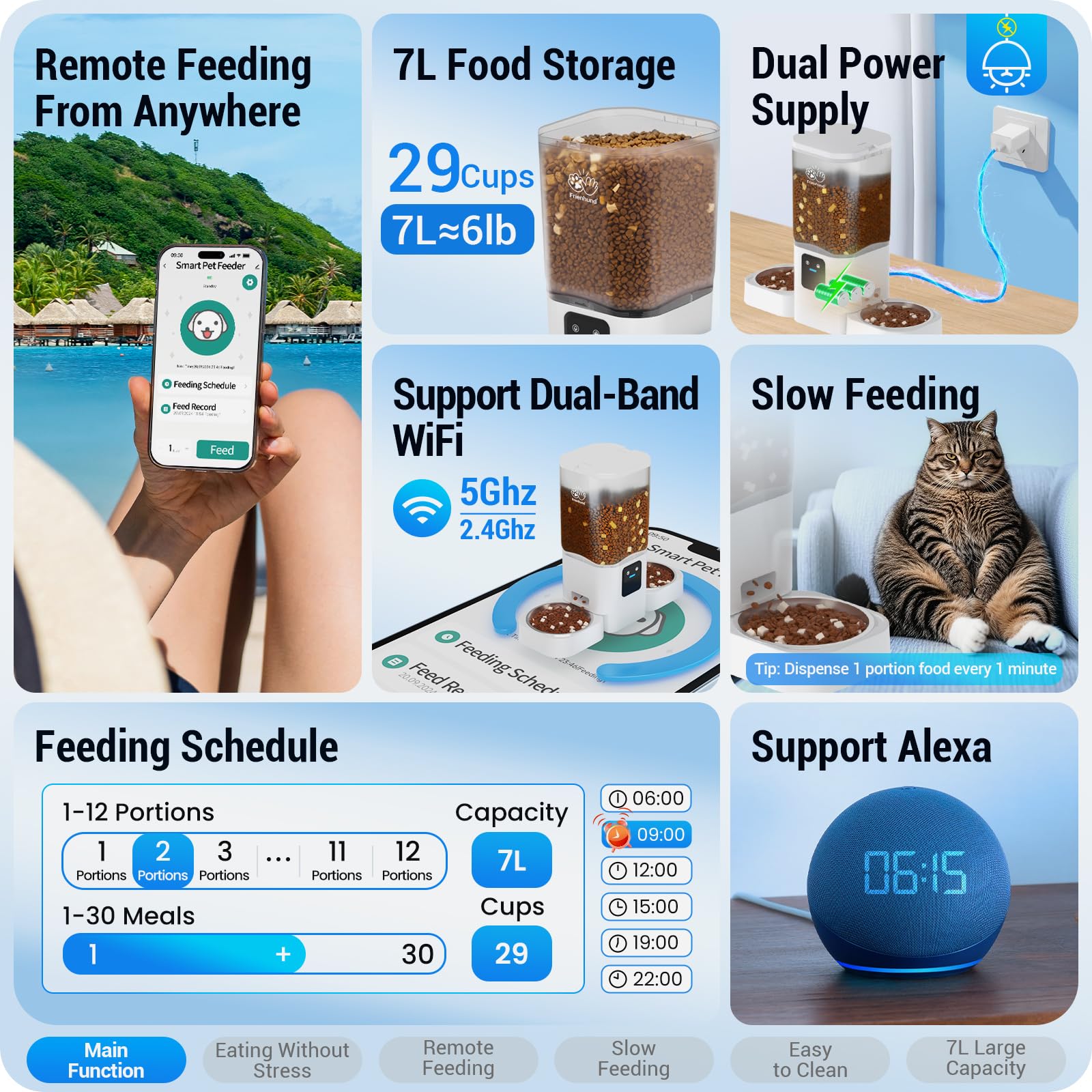 Frienhund automatic cat feeder dual bowls set for two cats