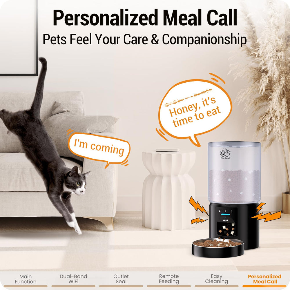 Frienhund automatic cat feeder dual power supply supports uninterrupted feeding during outages.