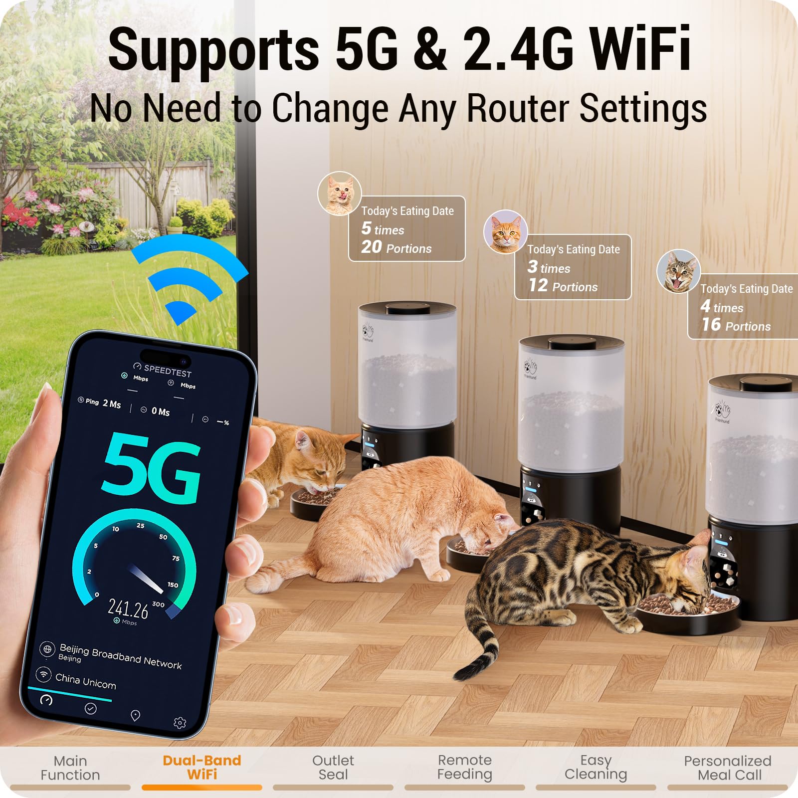 Frienhund automatic cat feeder sealed outlet protects food freshness and moisture.