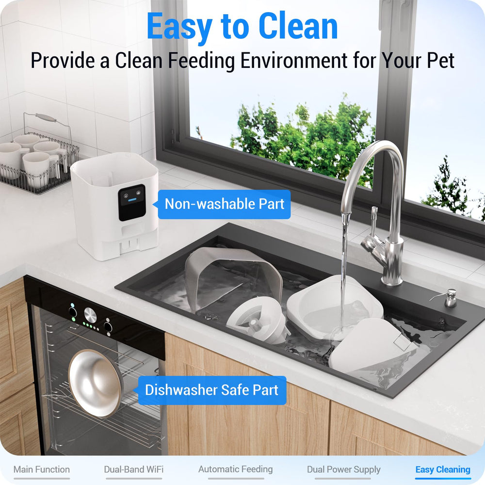 Frienhund wall-mount carabiner design prevents bowls from being knocked over.