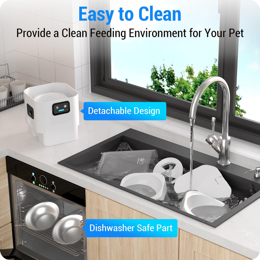 Frienhund detachable food tank and stainless bowls for thorough cleaning.