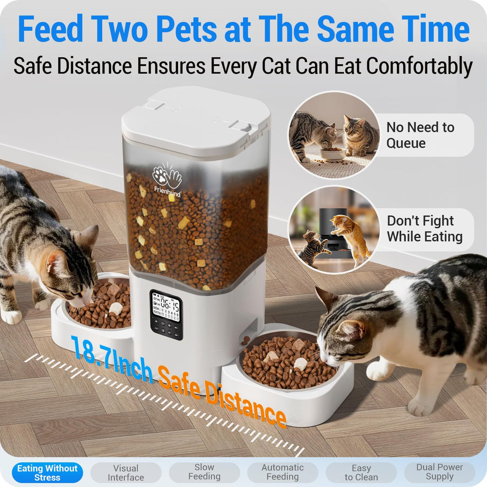 Frienhund dual bowls spaced apart for calmer meals and less feeding conflict.