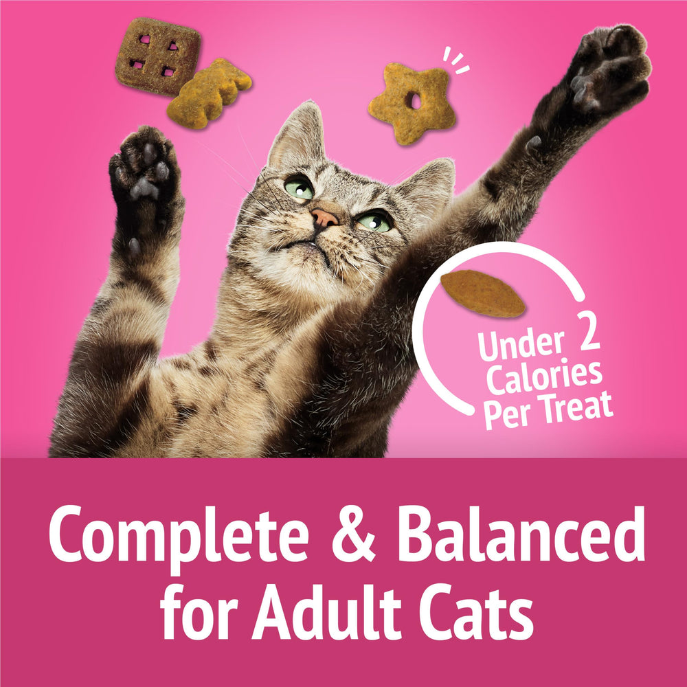 Friskies California Crunch pouch stack showcases convenient 2.1 oz portions.