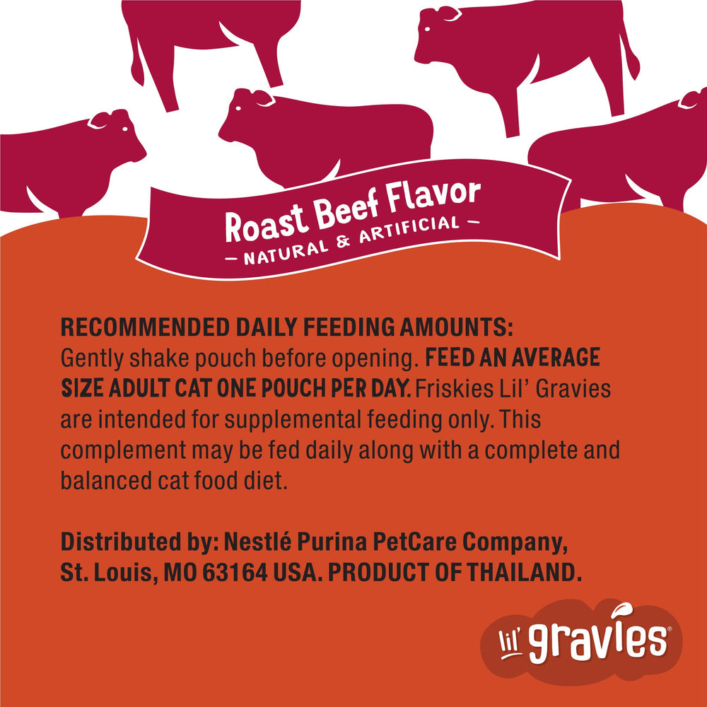 Friskies Lil' Gravies pack-of-16 reflects convenient bulk option.