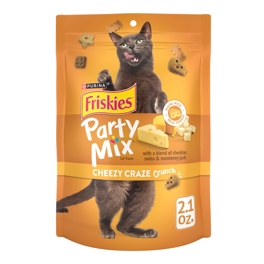 Friskies mezcla fiesta quesos crujiente en bocado, ideal para premiar momentos de juego