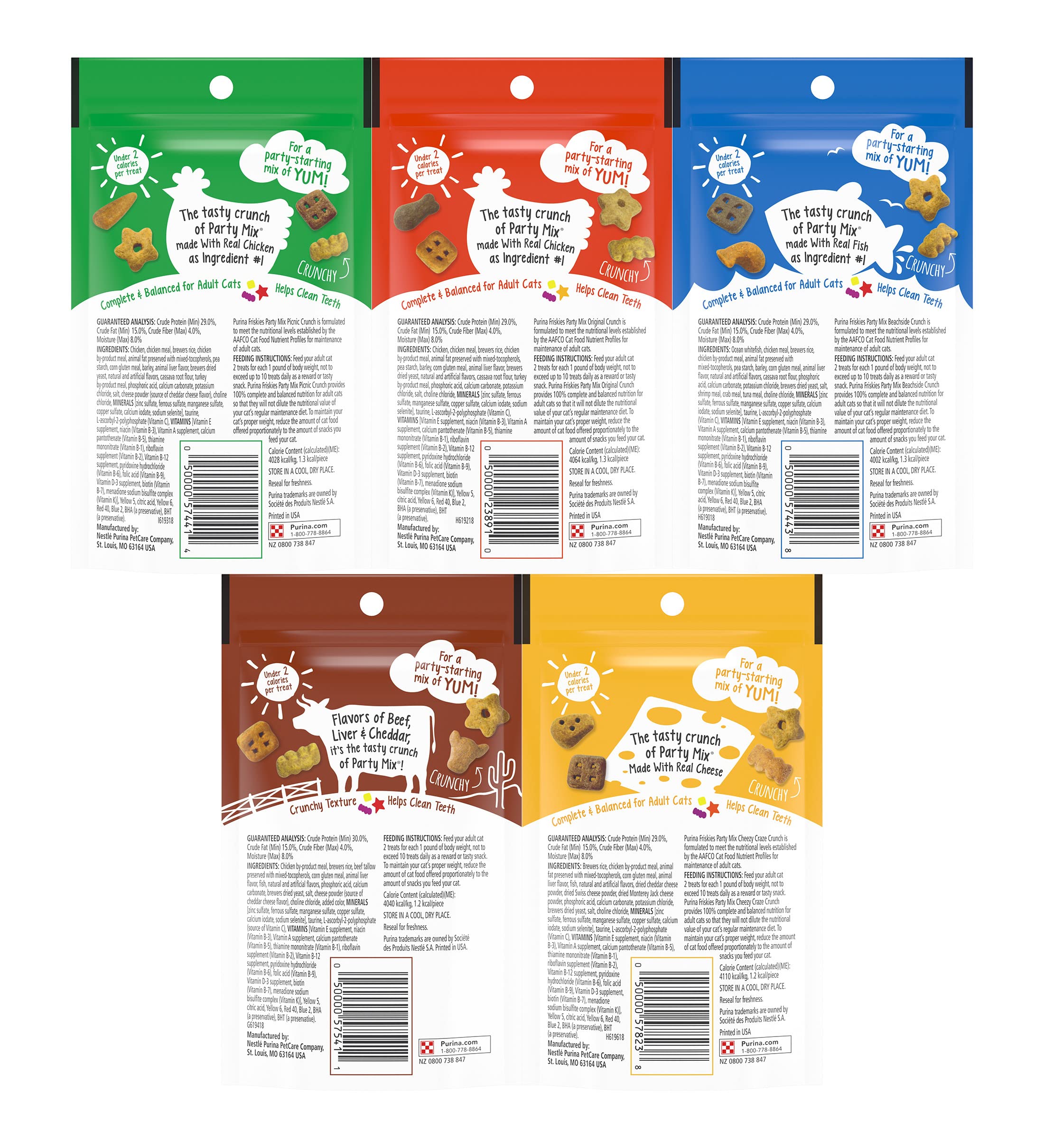 Friskies Party Mix Crunch Cheezy Craze treat offers cheese flavor and crisp bite