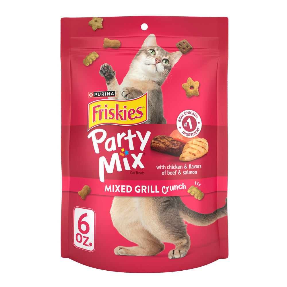 Friskies Party Mix Mixed Grill Crunch pouch for treat time reward