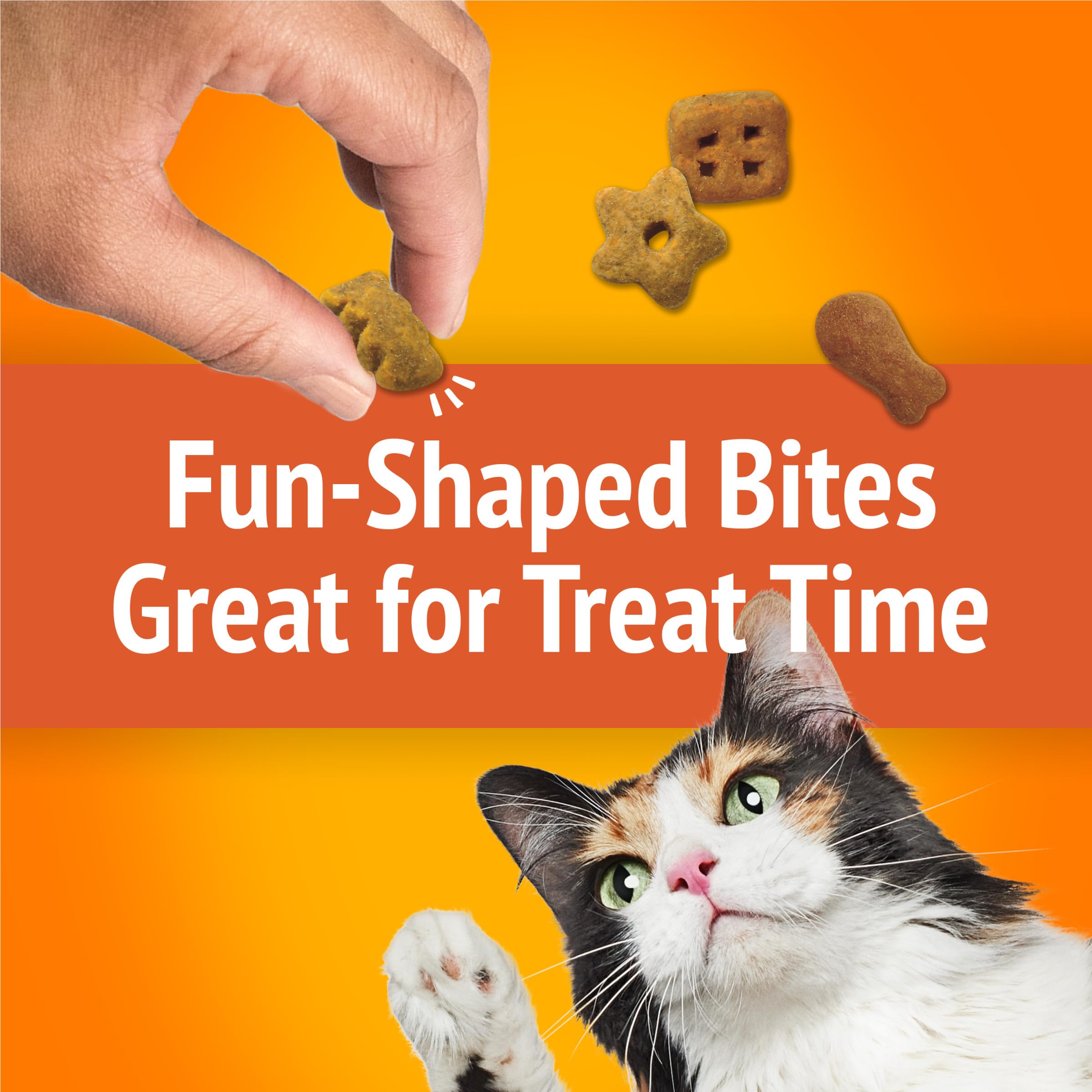 Friskies Party Mix Original Crunch bite-sized shapes spark interactive play during snack time