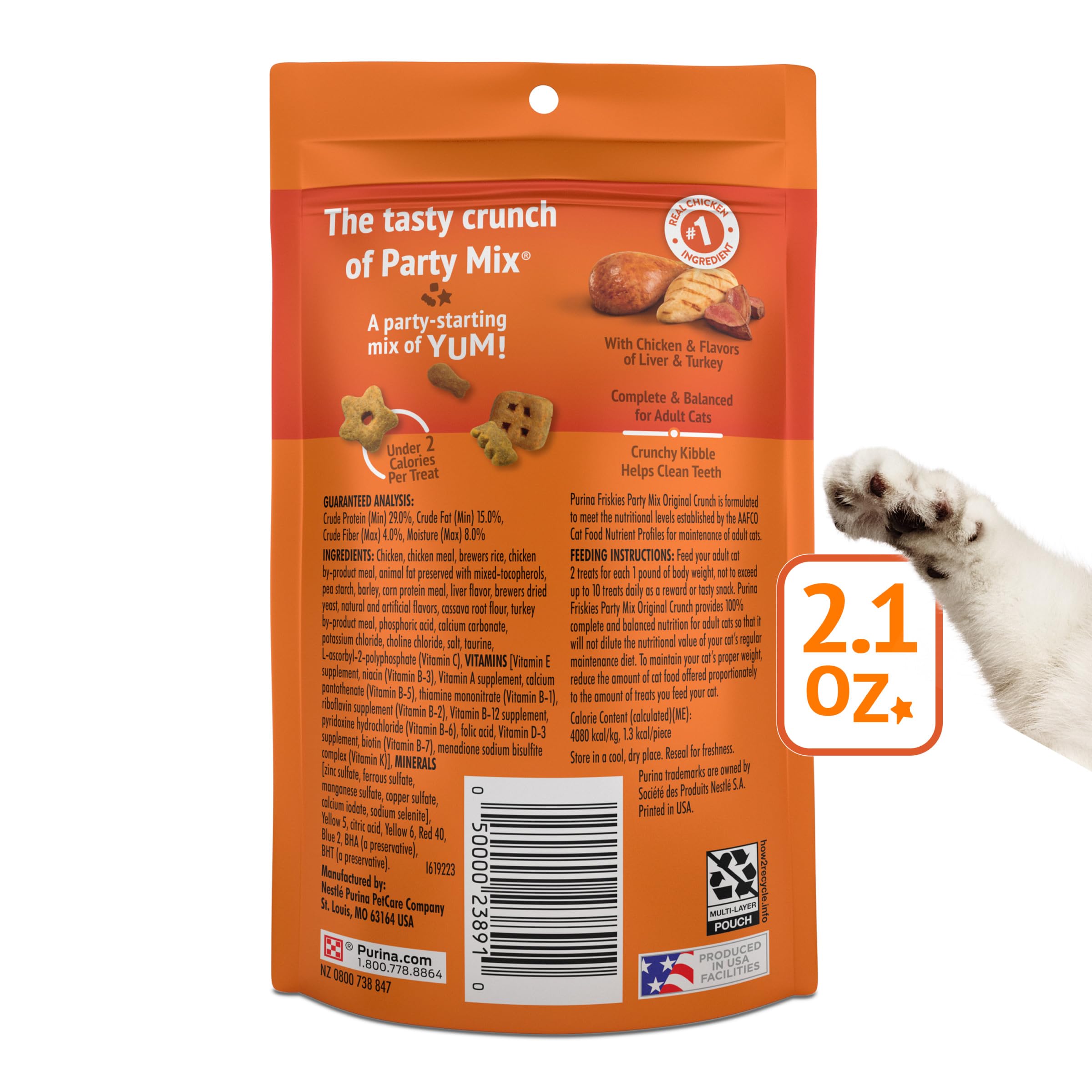 Friskies Party Mix Original Crunch producido en instalaciones Purina en Estados Unidos.