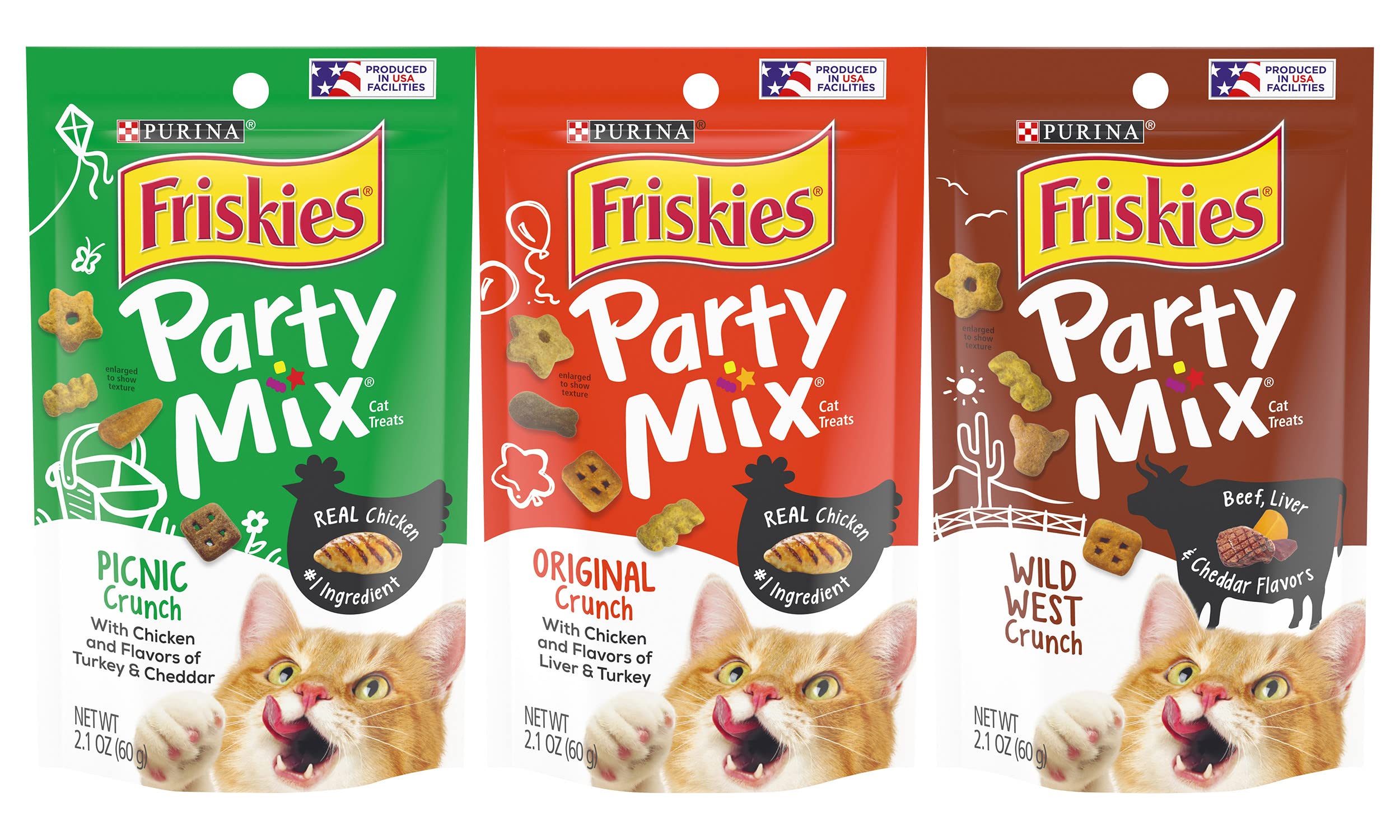 Friskies Party Mix Variedad Pack: empaque para mantener frescura y sabor.