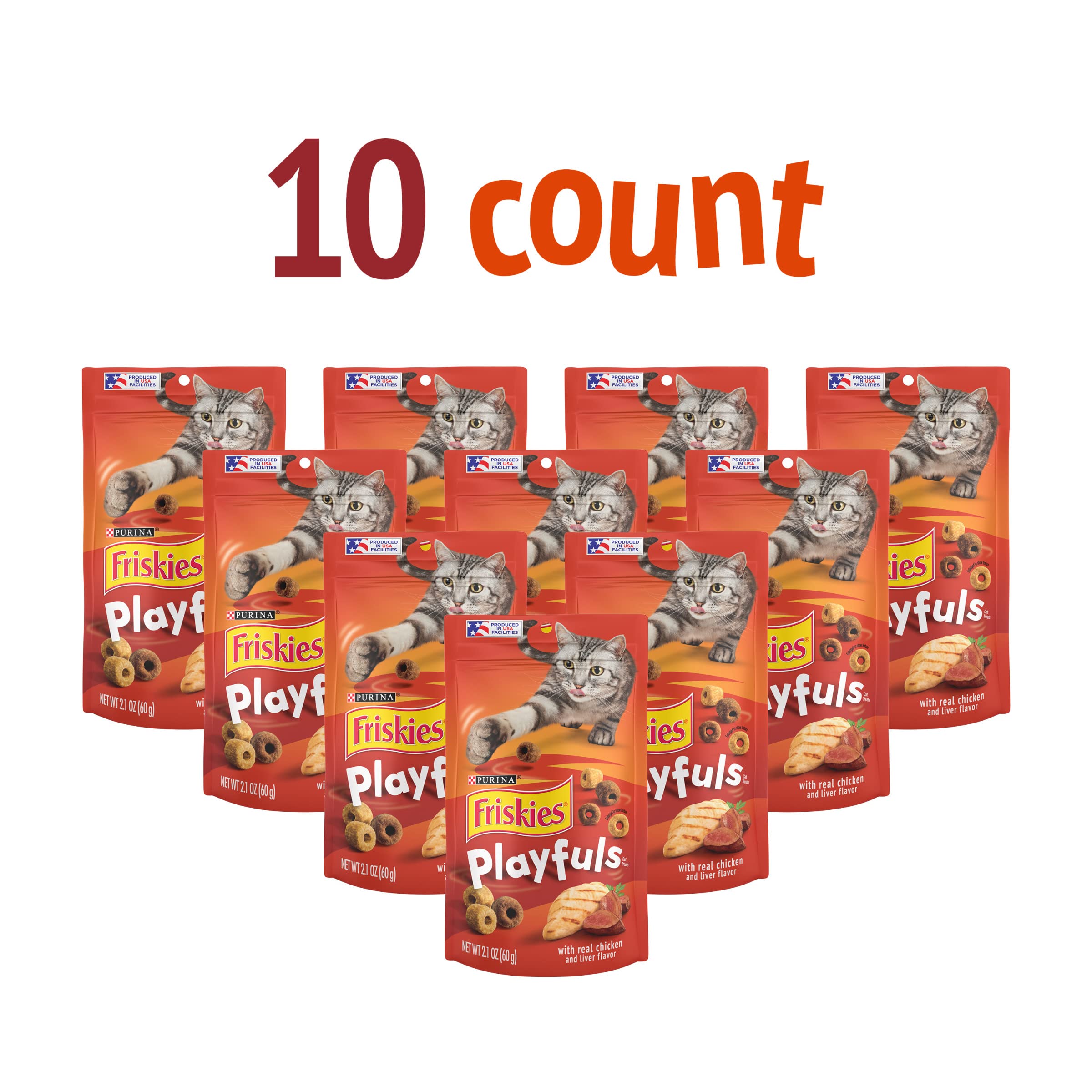 Friskies Playfuls treats showcase a crunchy texture to excite cats at treat time.