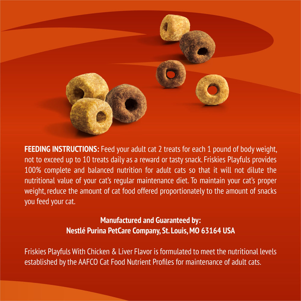 Friskies Playfuls paw-friendly-snack closeup suggests quick bonding sessions.