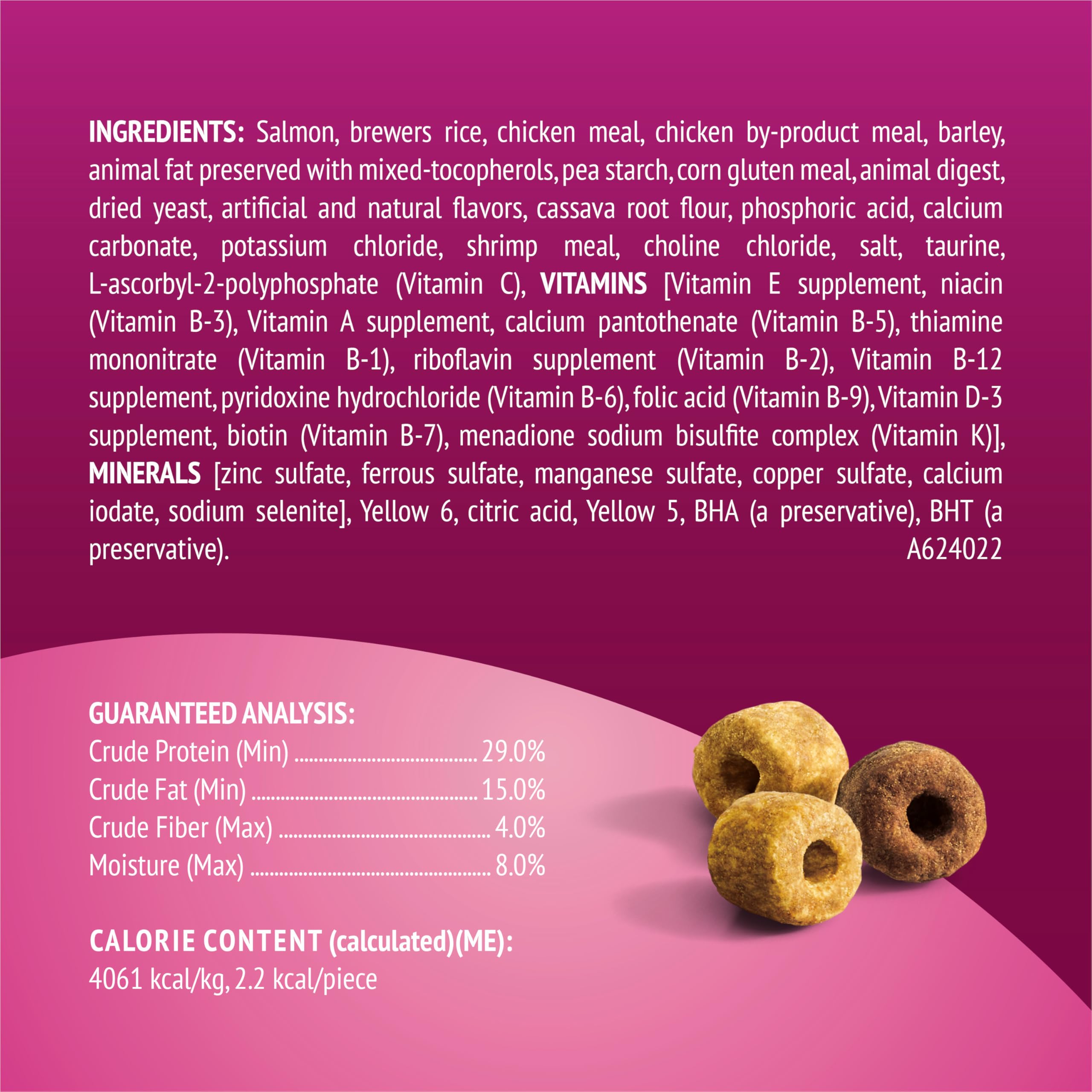 Friskies Playfuls real salmon first ingredient supports savory taste.