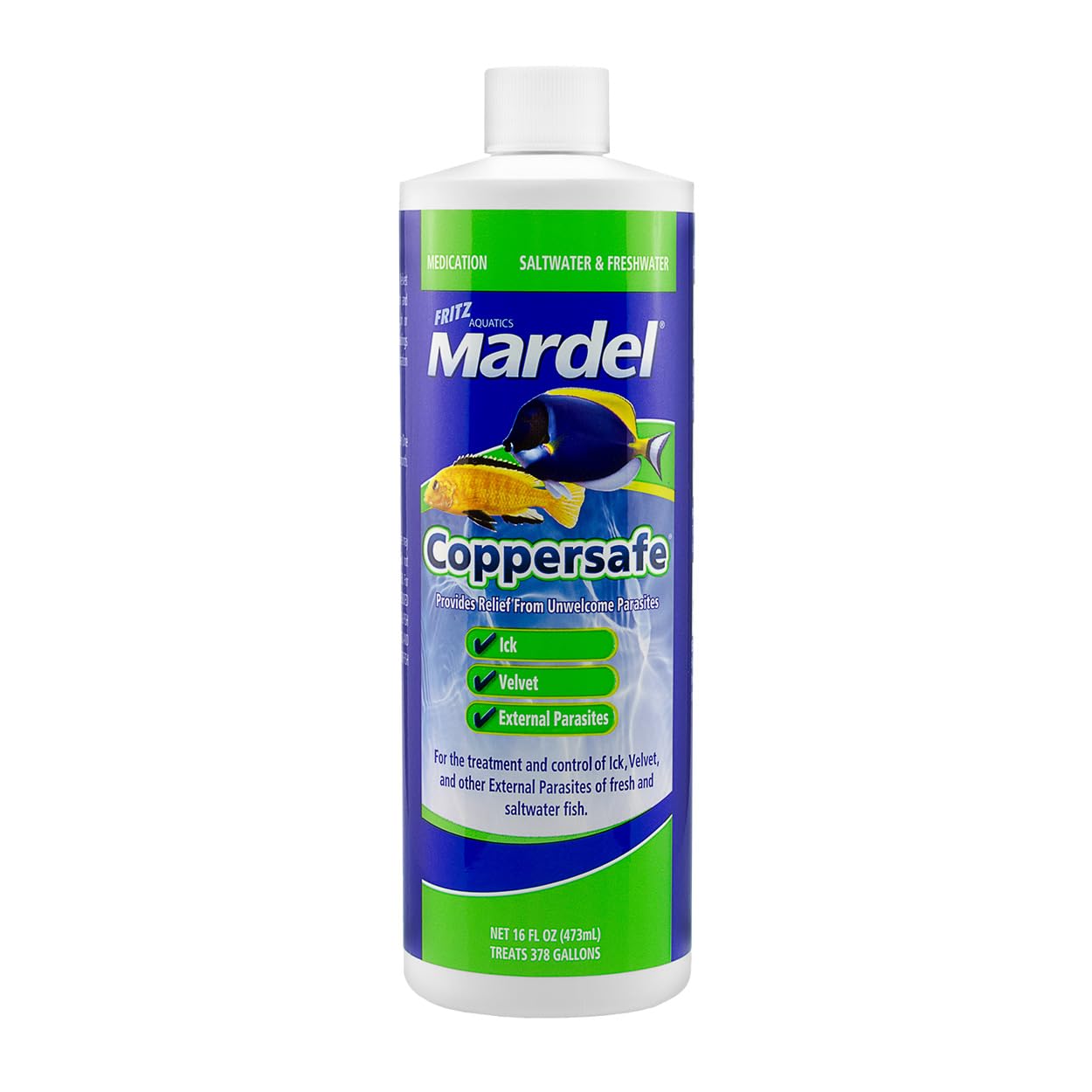 Fritz Aquatics Fritz Mardel Coppersafe 16oz bottle for aquarium parasite management in freshwater and saltwater tanks