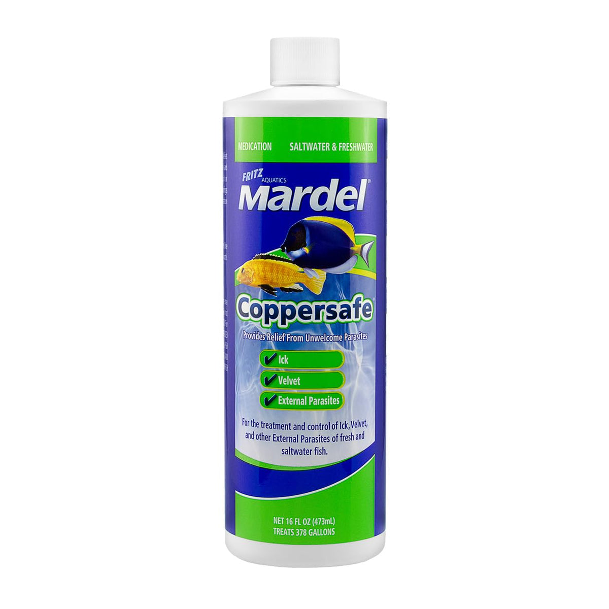 Fritz Aquatics Fritz Mardel Coppersafe 16oz bottle for aquarium parasite management in freshwater and saltwater tanks
