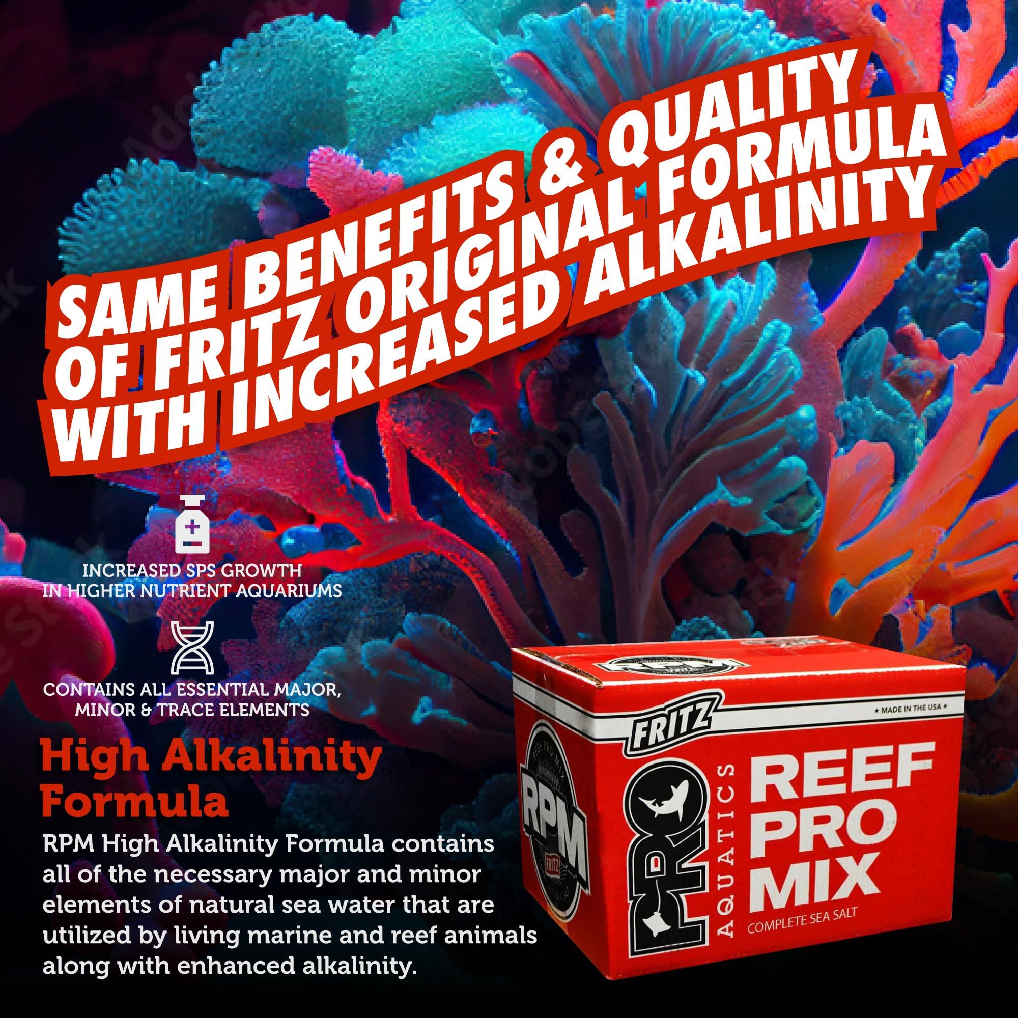 FritzPRO RPM Redline salt contains major, minor, and trace elements for marine systems