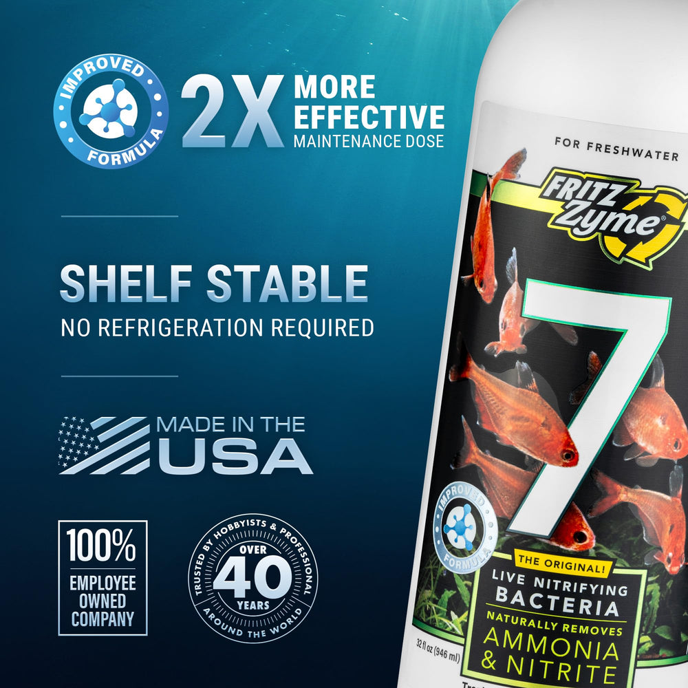 Fritz Aquatics FritzZyme 7 one-year shelf life photo emphasizes easy storage.