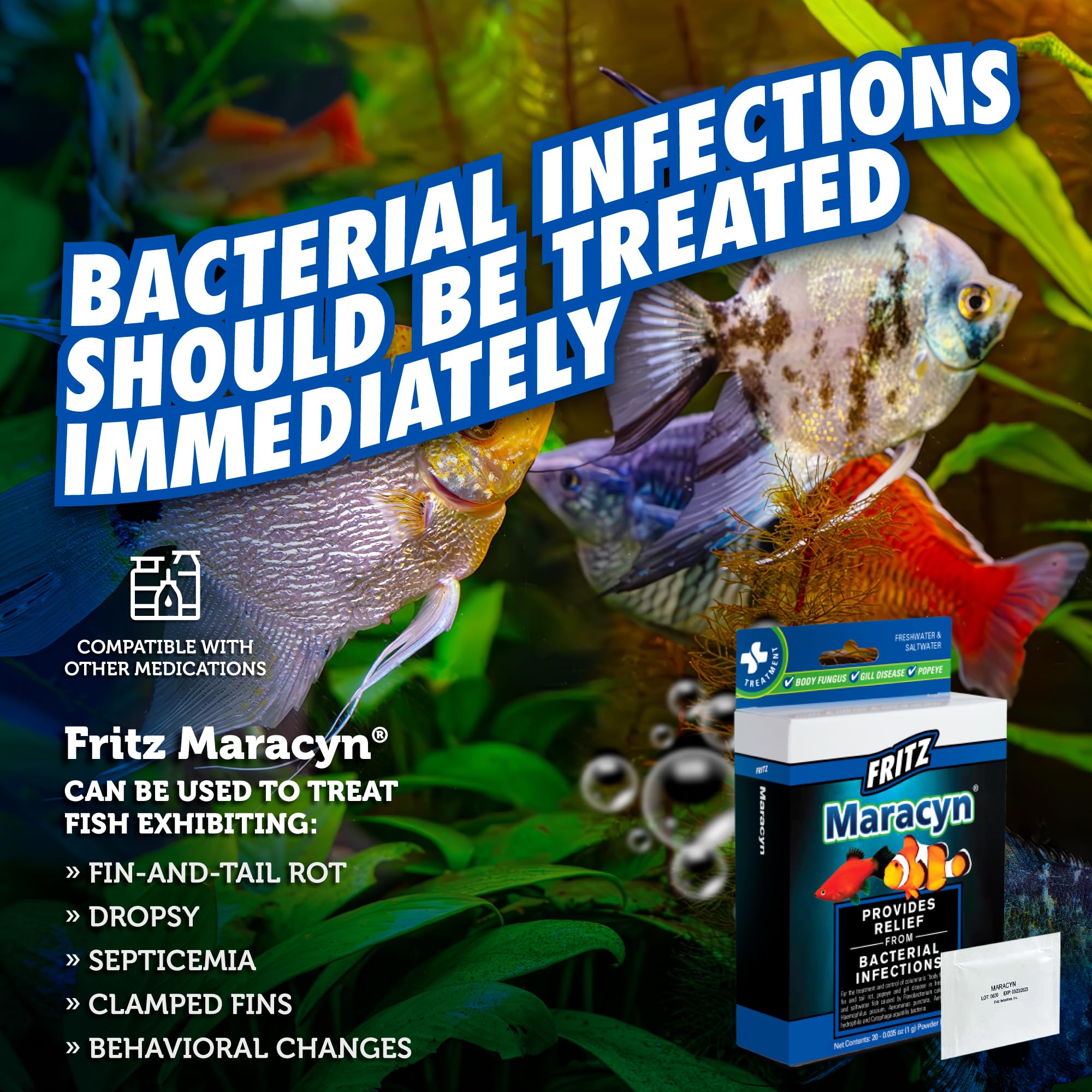 Fritz Aquatics Maracyn for saltwater use supports aquarium fish care.