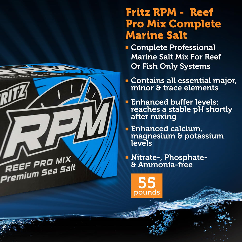 Fritz Aquatics Reef Pro Mix bottle label highlights precise elemental formulation.