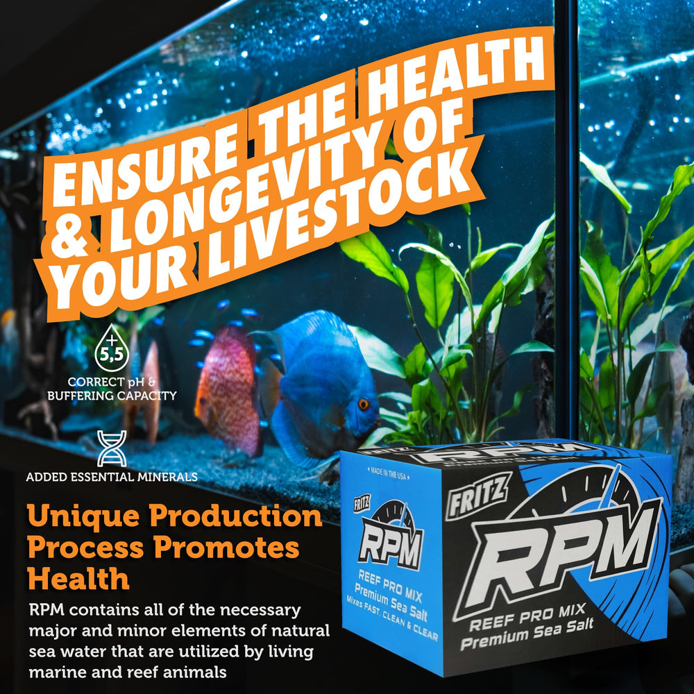 Fritz Aquatics Reef Pro Mix salt crystals indicate balanced major and trace elements.