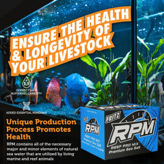 Fritz Aquatics Reef Pro Mix salt crystals indicate balanced major and trace elements.