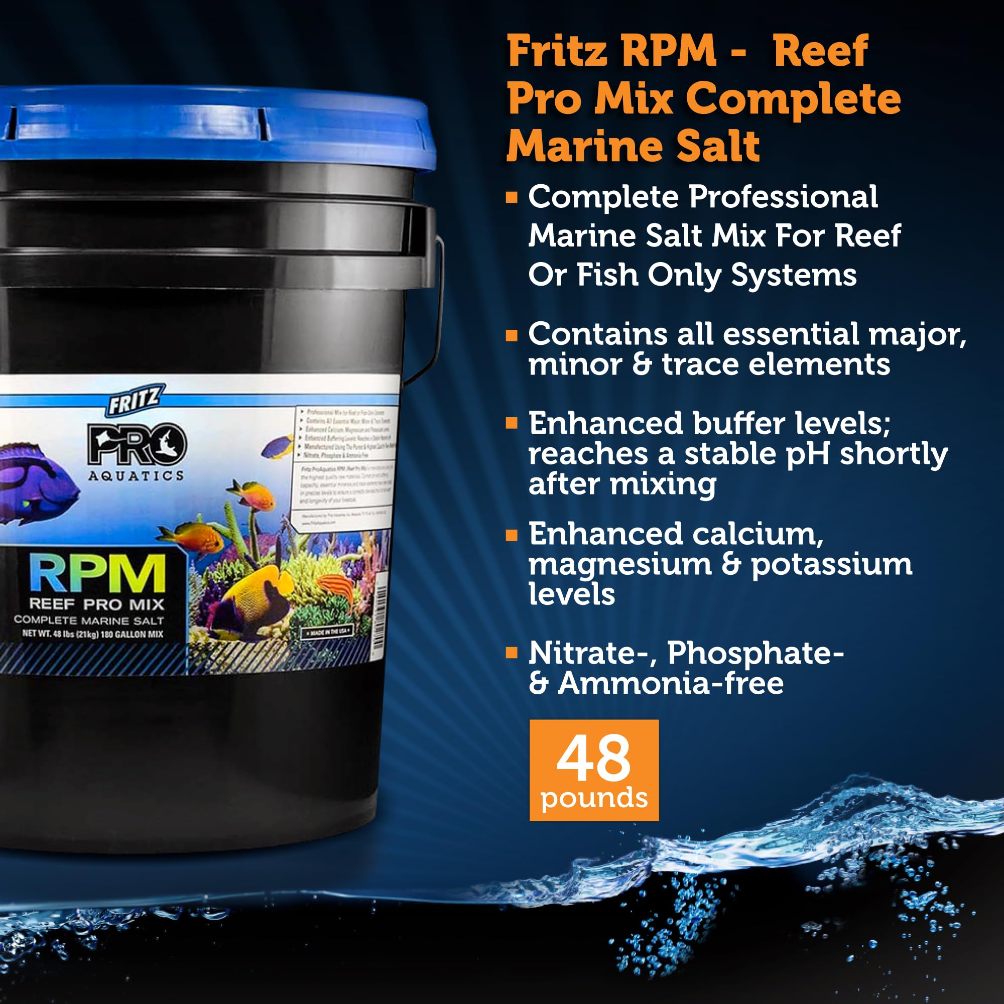 Fritz Aquatics RPM mixing bowl preparing uniform particle mix for stable salinity