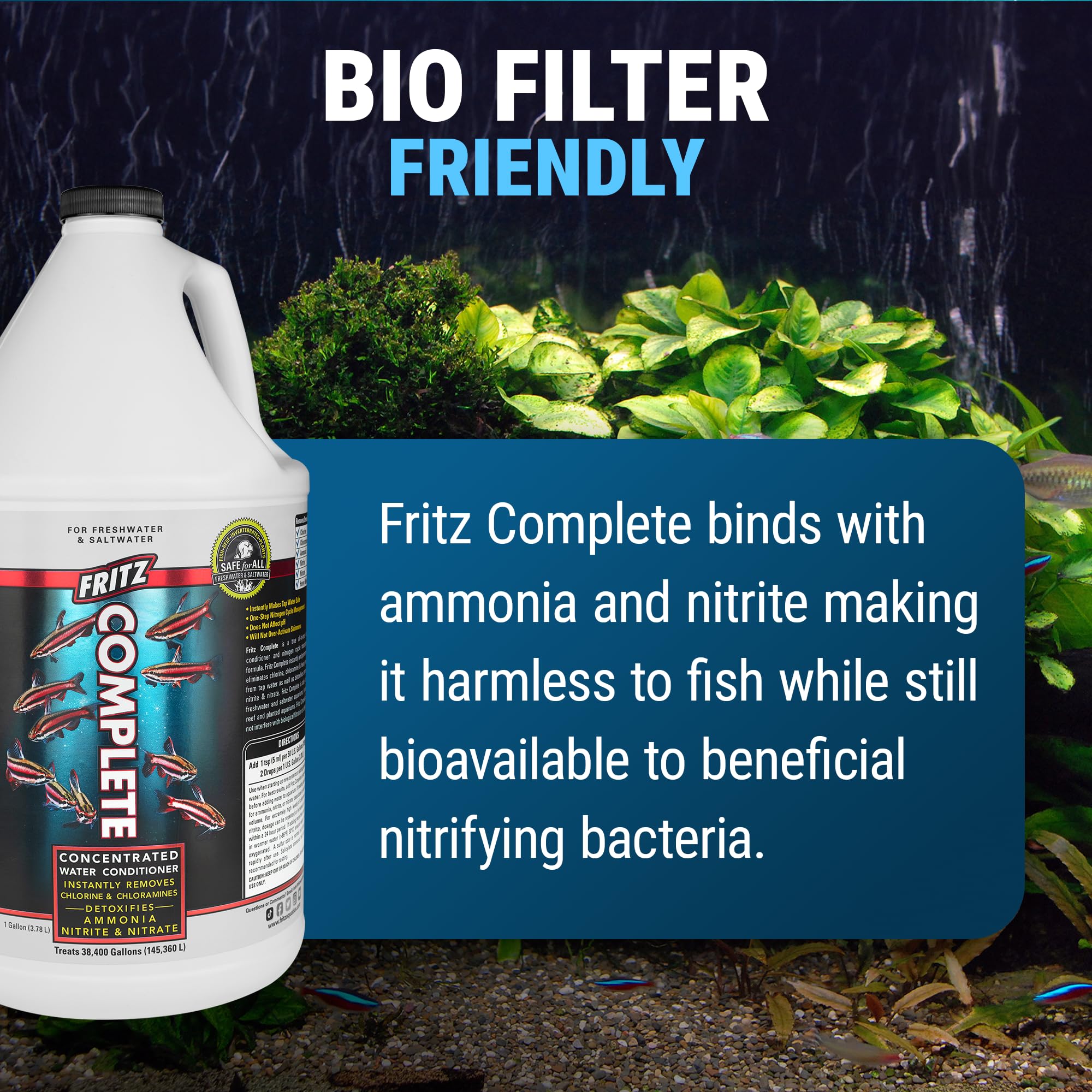 Fritz Complete-aquarium-setup illustrates ready-to-use conditioner during setup.