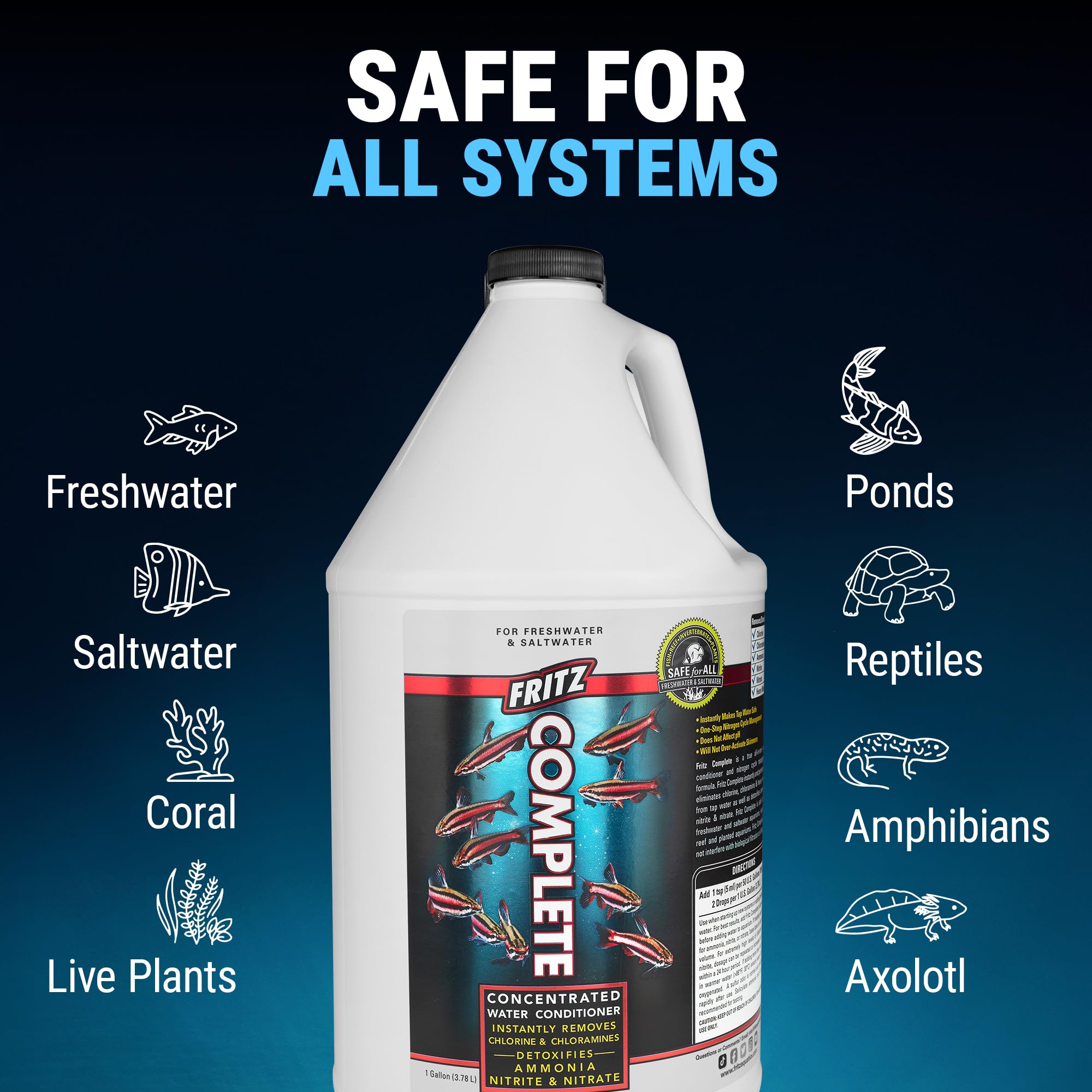 Fritz Complete-saltwater-tank demonstrates compatibility with reef and marine systems.