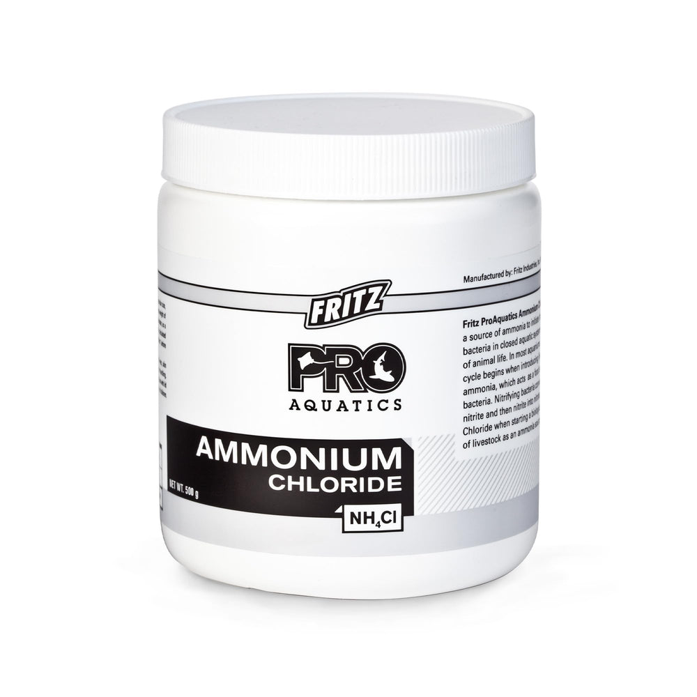 Fritz Pro Aquatics Ammonium Chloride bottle closeup enabling precise fishless cycling dosing.
