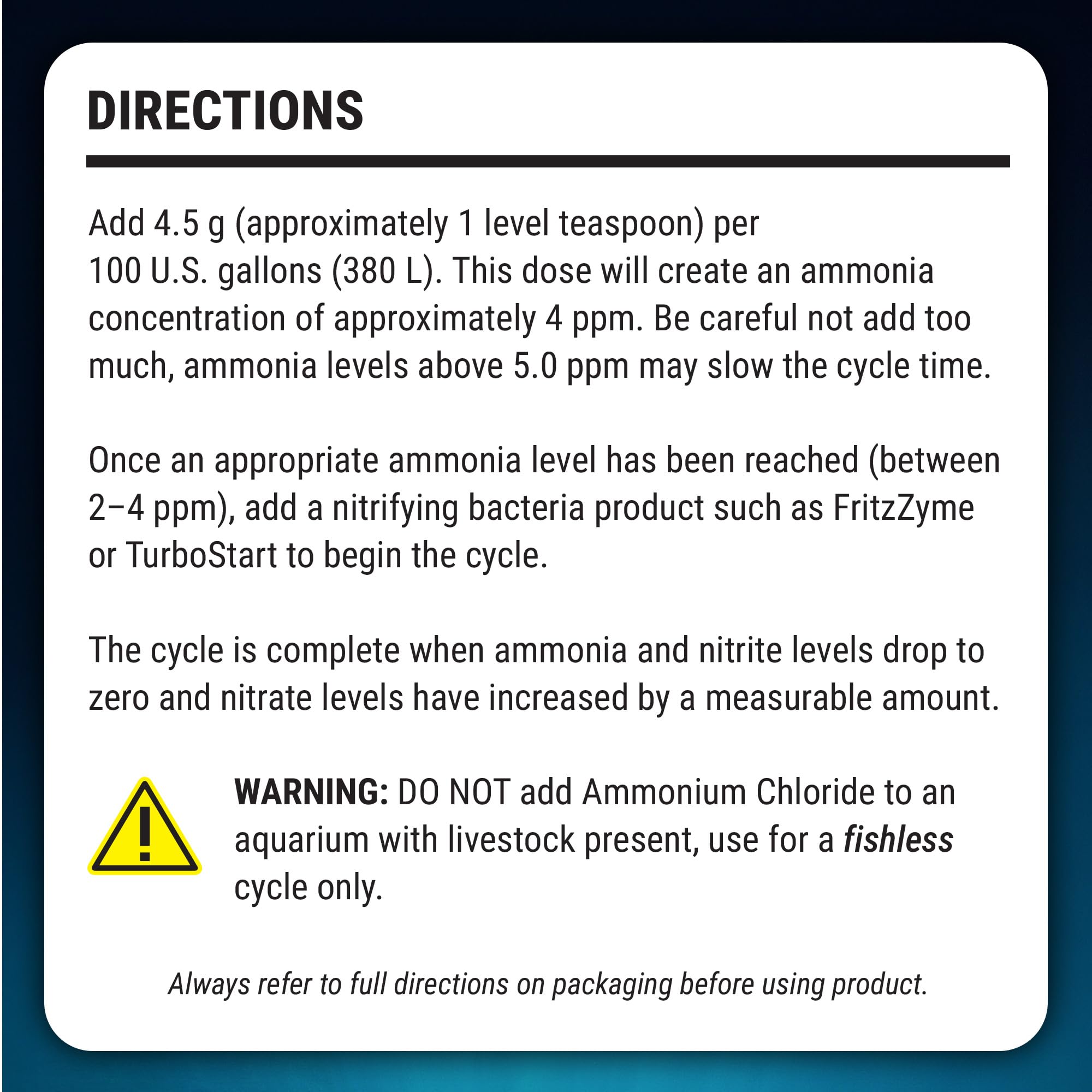 Fritz Pro Aquatics Ammonium Chloride in-tank setup supports beneficial bacteria growth.