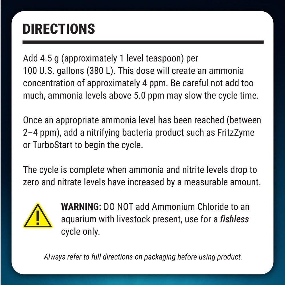 Fritz Pro Aquatics Ammonium Chloride in-tank setup supports beneficial bacteria growth.