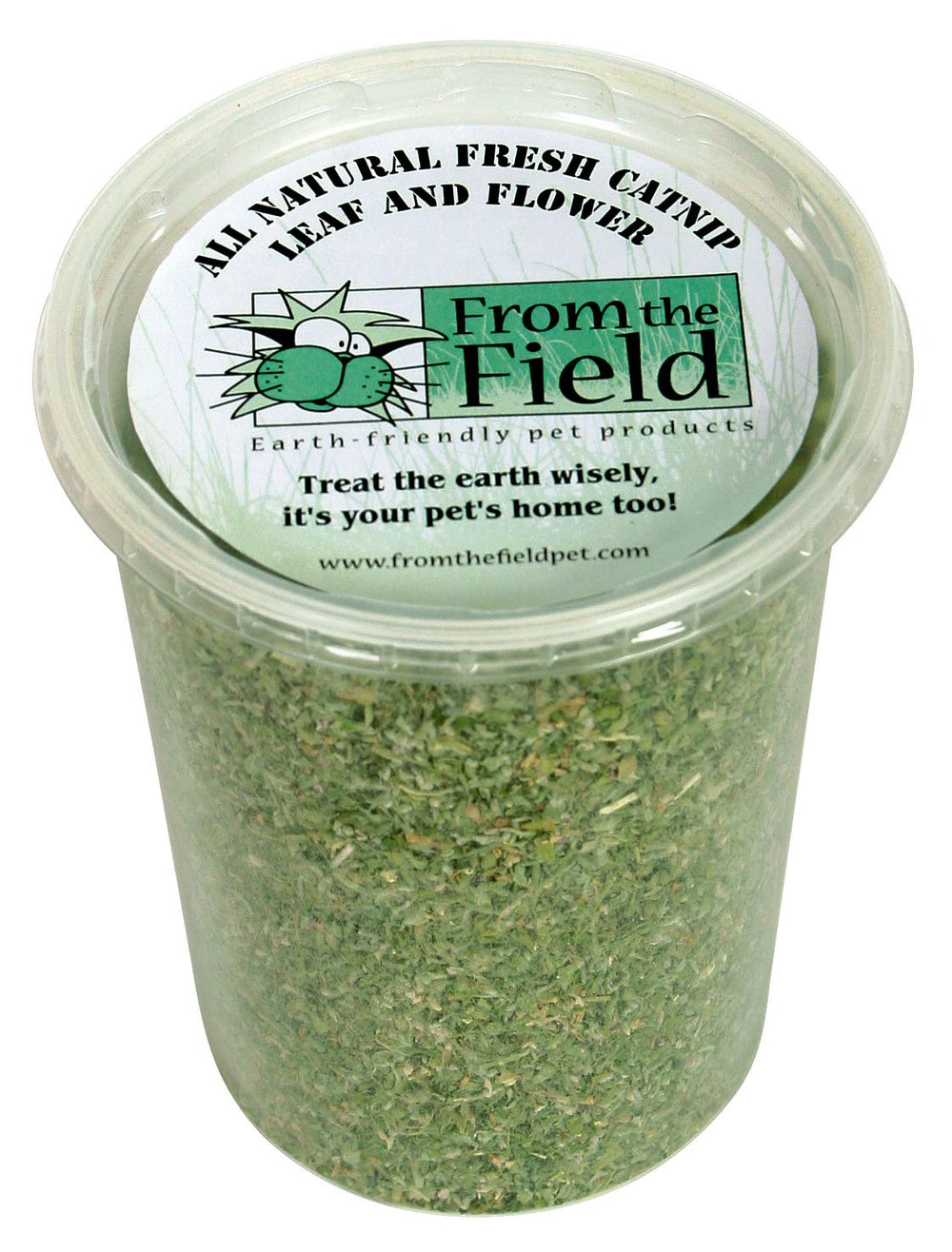 From The Field catnip leaf blend tub front for long-lasting freshness and playful enrichment.