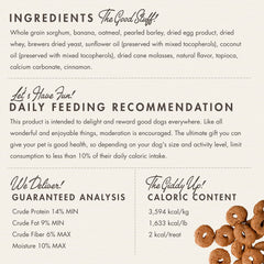 Fromm Crunchy Os Banana Kablammas ingredient panel emphasizes whole grains and natural banana goodness.