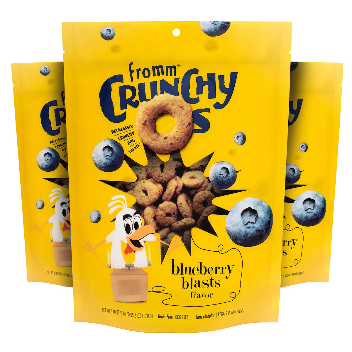 Fromm Crunchy Os Blueberry Blasts bag front, tasty dog snack option for training