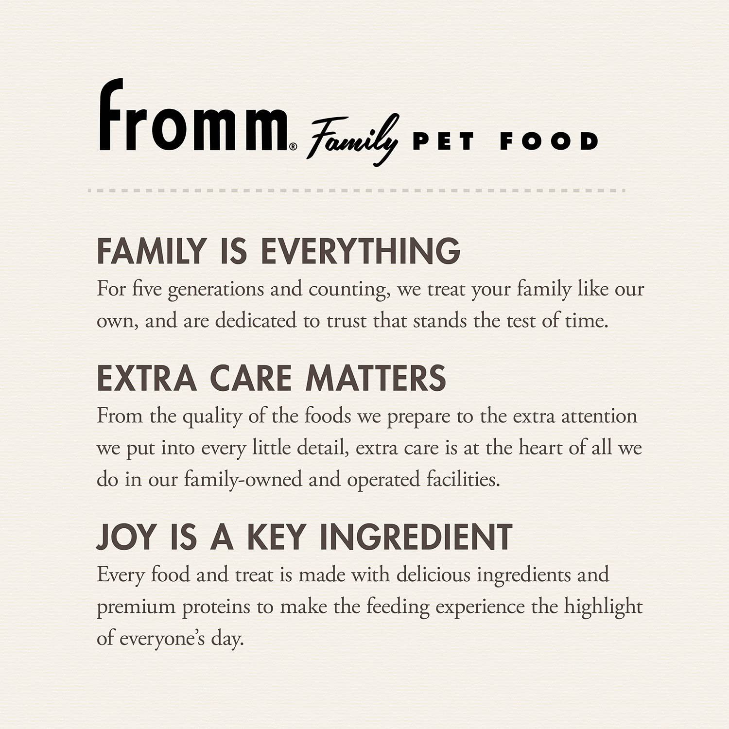 Fromm Crunchy Os family owned Wisconsin origin and tradition