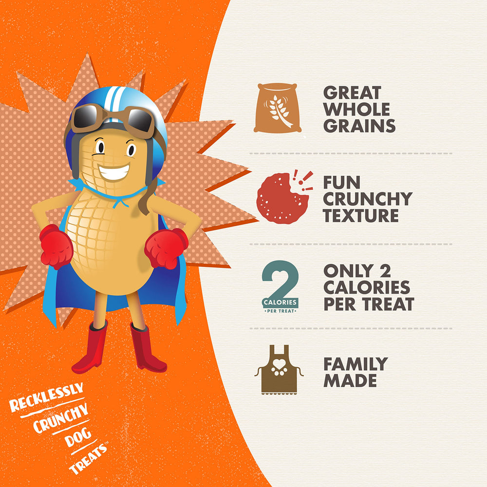 Fromm Crunchy Os Peanut Butter Jammers ingredient panel highlights whole grains for energy and fiber.