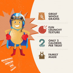 Fromm Crunchy Os Peanut Butter Jammers ingredient panel highlights whole grains for energy and fiber.