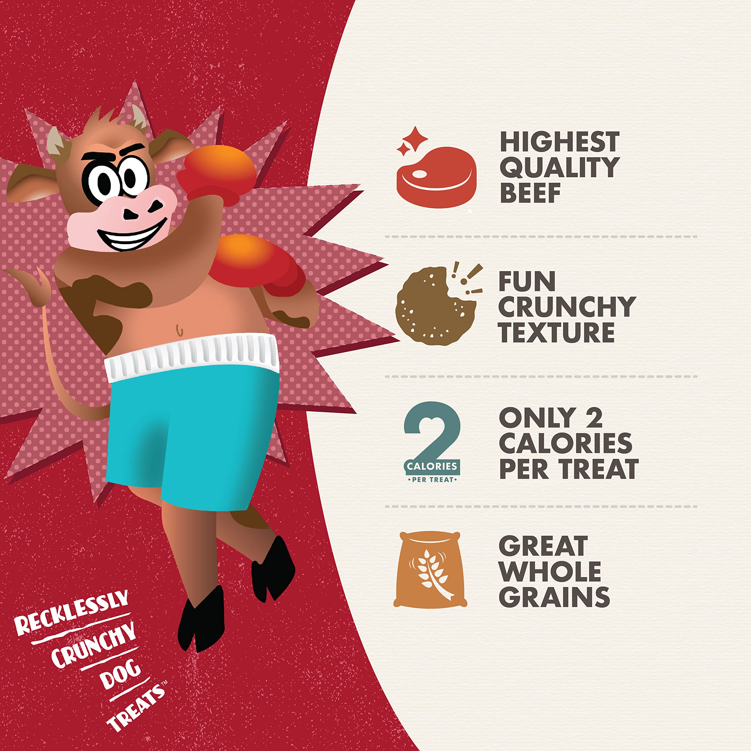 Fromm Crunchy Os Pot Roast Punchers beef-ingredients closeup highlights beef flavor and wholesome grains.