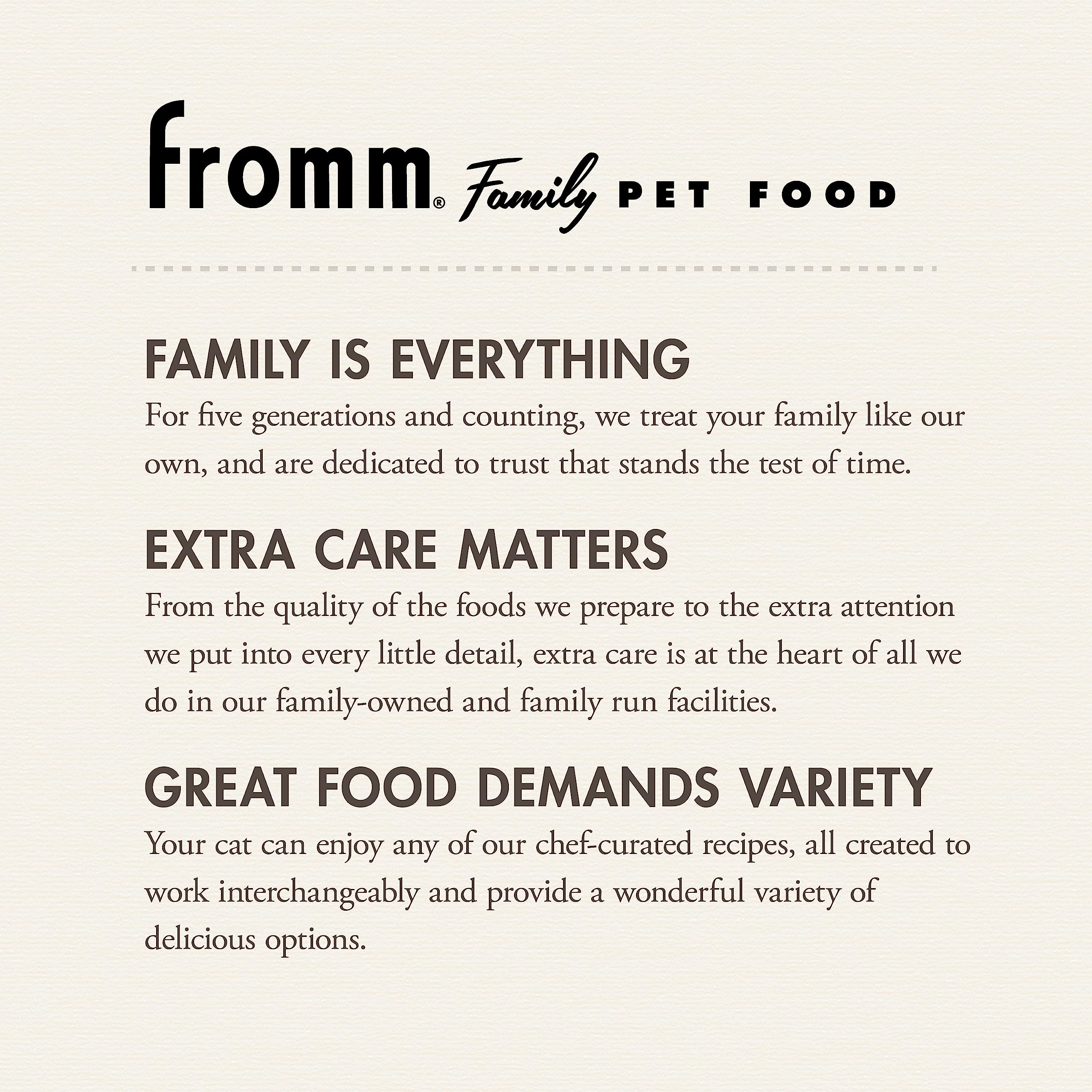 Fromm Four-Star grain-free game bird dry cat food texture scoop, showing crunchy bites for cats.