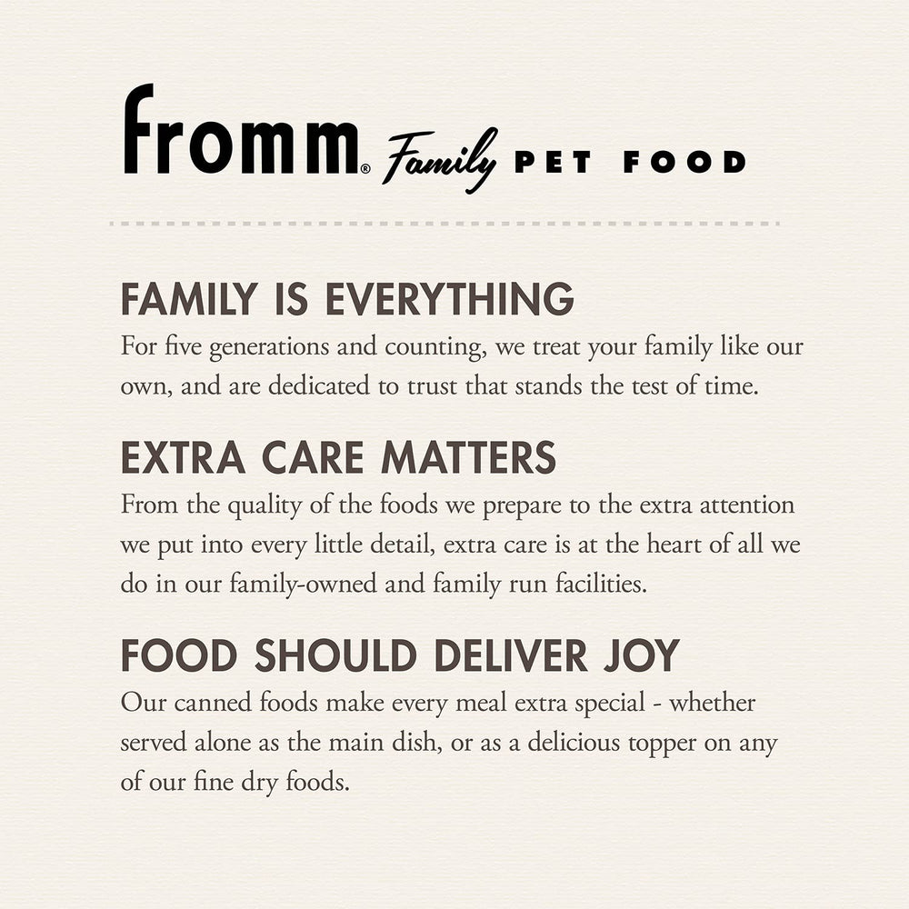 Fromm Salmon and Chicken Pate for all life stages – versatile.