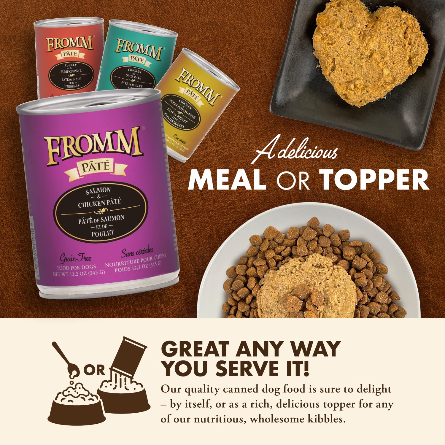 Fromm Salmon and Chicken Pate family-owned note – Wisconsin heritage.