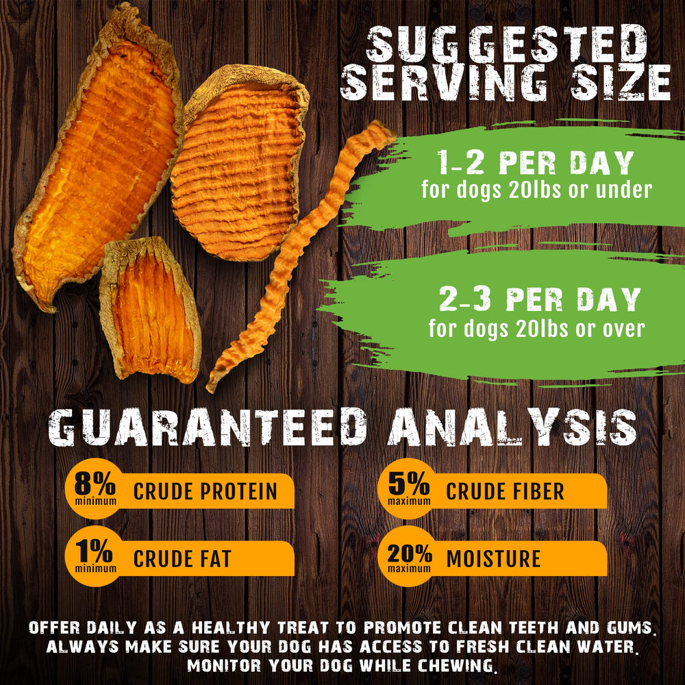 Front Porch Pets Sams Yams Big Boyz bag on shelf highlights USA-made vegan chews.