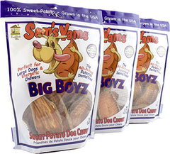 Front Porch Pets Sams Yams Big Boyz 3-pack packaging shows convenient resealable bags for fresh treats.