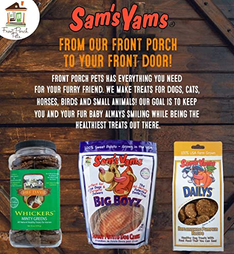 A pantry shelf with Sams Yams Big Boyz treats ready for fun rewards.