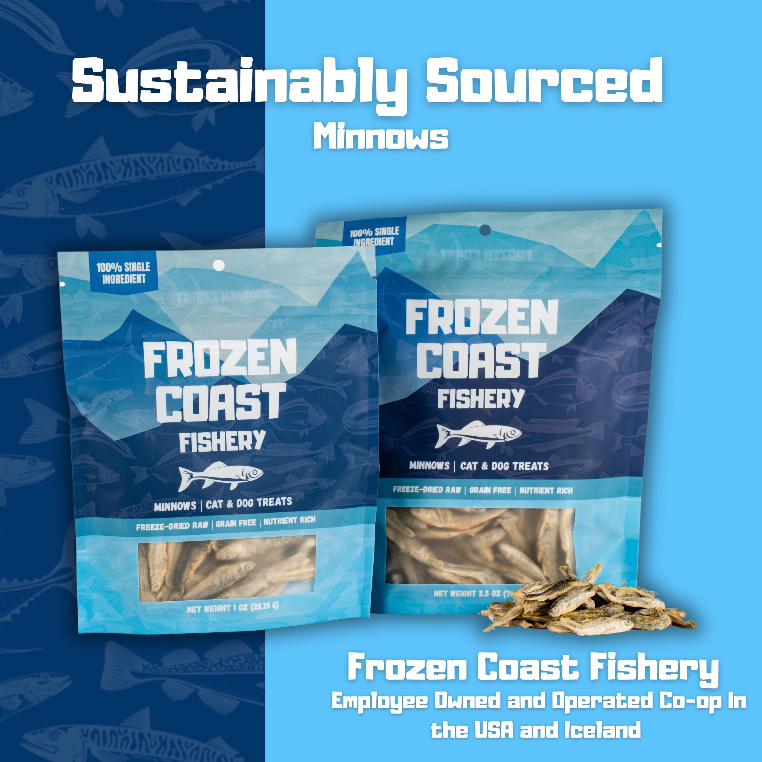 Frozen Coast Fishery minnow treats cat dog friend illustrates pet appeal
