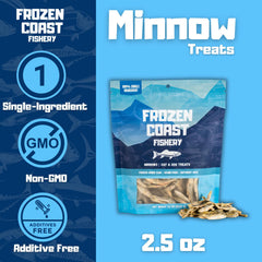 Frozen Coast Fishery minnow treats close-up reveals crunchy texture that supports chewing