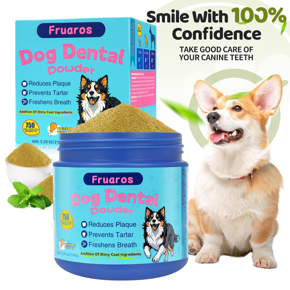 Fruaros dog dental powder enamel-safe whitening visual cue