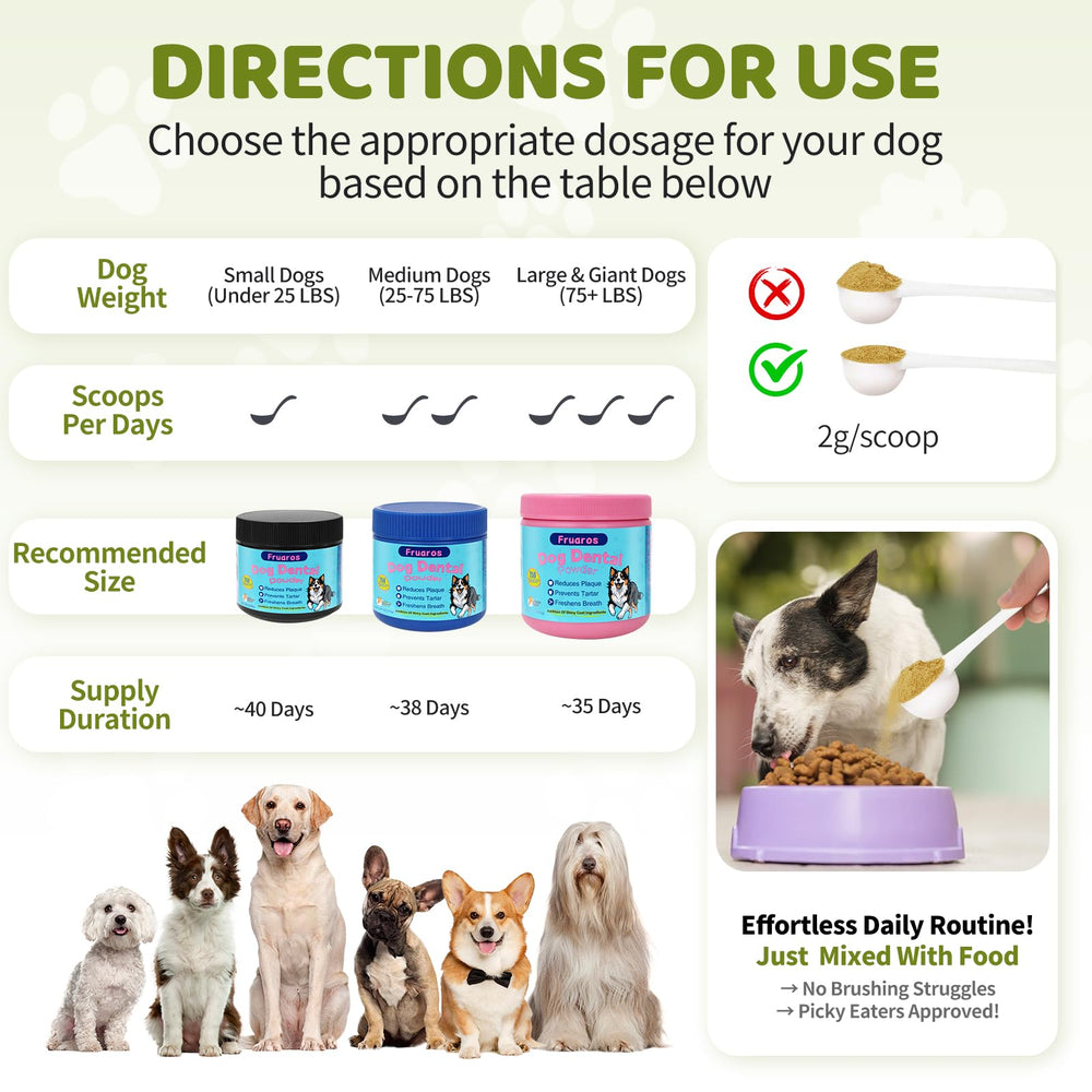 Fruaros dog dental powder with krill oil visual for oral and coat support